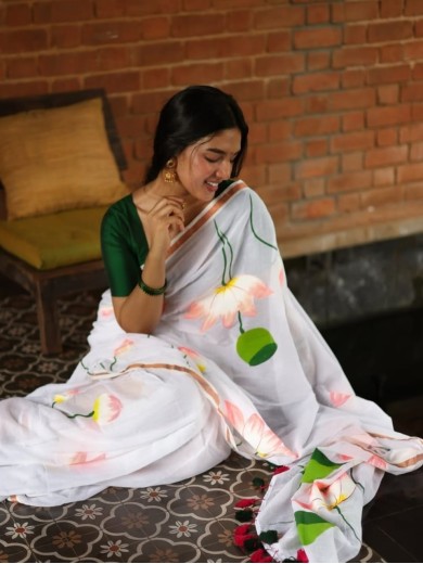 Linen Floral Printed Saree