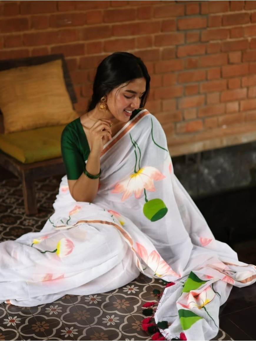 Linen Floral Printed Saree