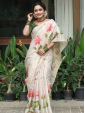 Floral Printed Off-White Linen Cotton Saree for Women