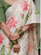Floral Printed Off-White Linen Cotton Saree for Women