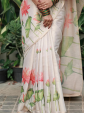 Floral Printed Off-White Linen Cotton Saree for Women