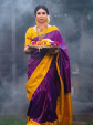 Royal Purple & Mustard Yellow Silk Saree with Golden Border