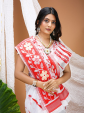 White & Red Hand Block Print Cotton Saree for Women