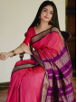 Elegant Pink & Purple Soft Silk Saree with Traditional Border