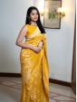 Elegant Mustard Yellow Soft Silk Saree with Golden Zari Border