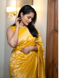 Elegant Mustard Yellow Soft Silk Saree with Golden Zari Border