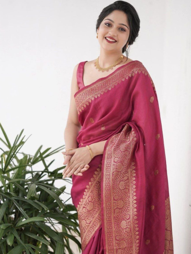 Elegant Rani Pink Soft Cotton Silk Saree with Golden Border