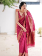 Elegant Rani Pink Soft Cotton Silk Saree with Golden Border