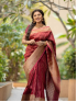 Maroon & Beige Banarasi Style Silk Saree with Traditional Woven Design