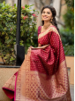 Maroon & Beige Banarasi Style Silk Saree with Traditional Woven Design
