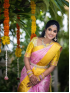 Elegant Pink & Mustard Yellow Soft Silk Saree with Golden Zari Border