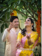 Elegant Pink & Mustard Yellow Soft Silk Saree with Golden Zari Border