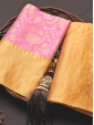 Elegant Pink & Mustard Yellow Soft Silk Saree with Golden Zari Border