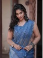 Elegant Blue Striped Linen Saree for Women