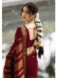 Elegant Wine Red Saree with Golden Zari Border