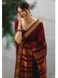 Elegant Wine Red Saree with Golden Zari Border