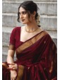 Elegant Wine Red Saree with Golden Zari Border