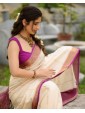 Elegant Cream Saree with Purple Designer Border