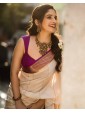 Elegant Cream Saree with Purple Designer Border