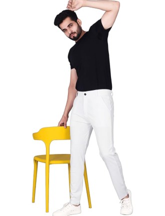 White Men Lycra Trouser Pent